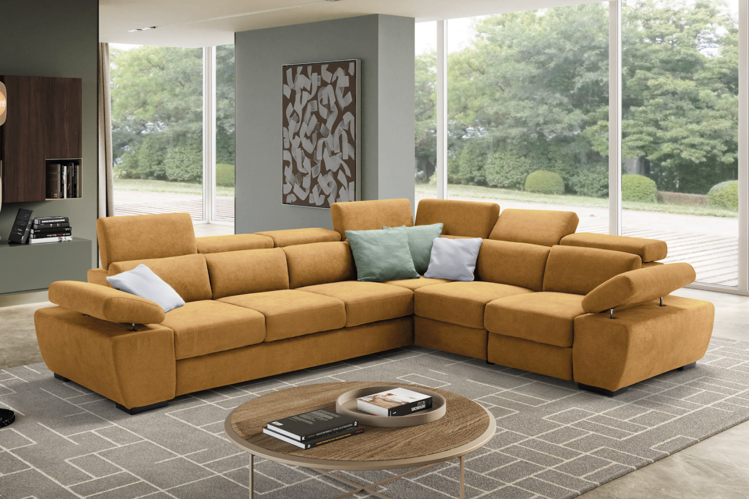 FABIOLA 3 seater sofa max, terminal corner and jolly armchair with storage drawer - KOMODO bed opening