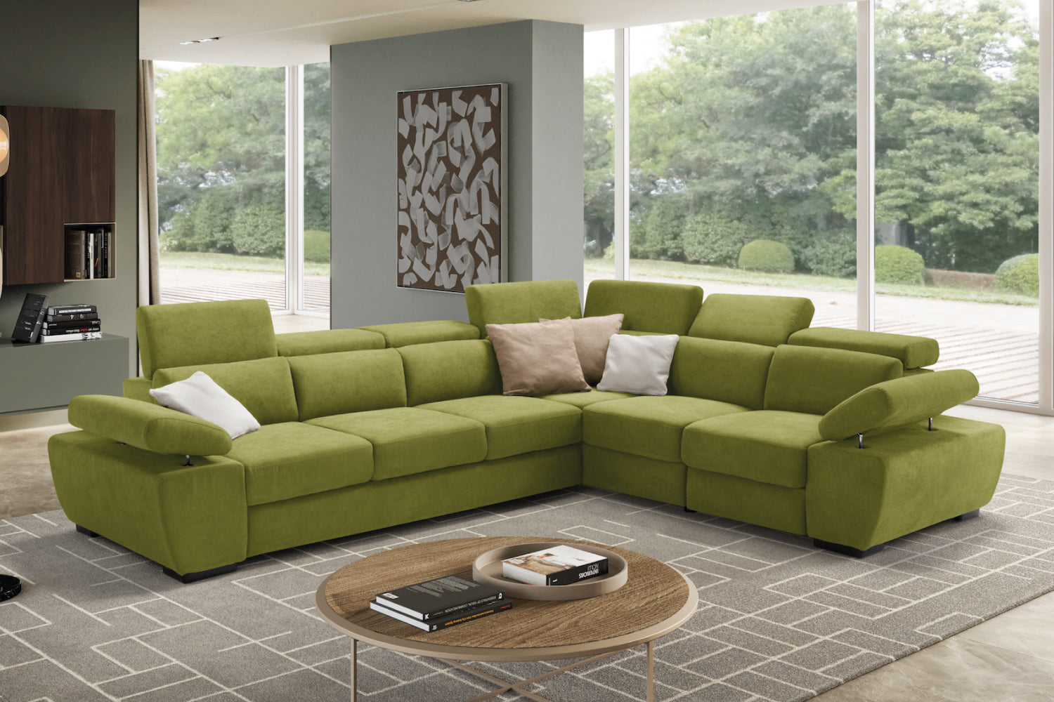 FABIOLA 3 seater sofa max, terminal corner and jolly armchair with storage drawer - KOMODO bed opening