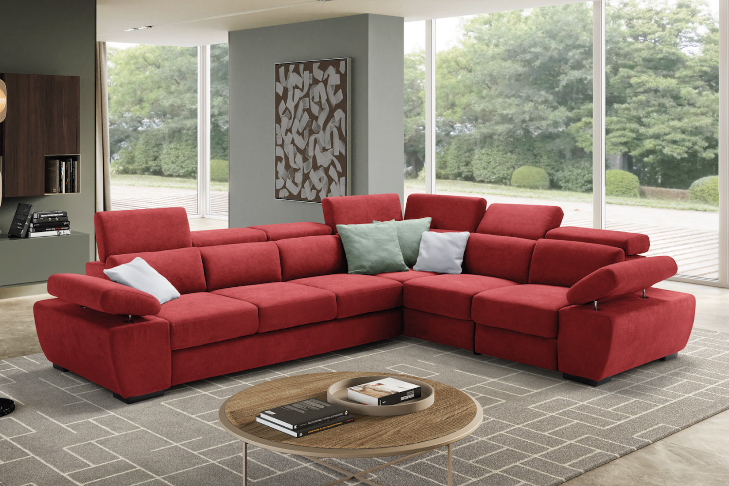 FABIOLA 3 seater sofa max, terminal corner and jolly armchair with storage drawer - KOMODO bed opening