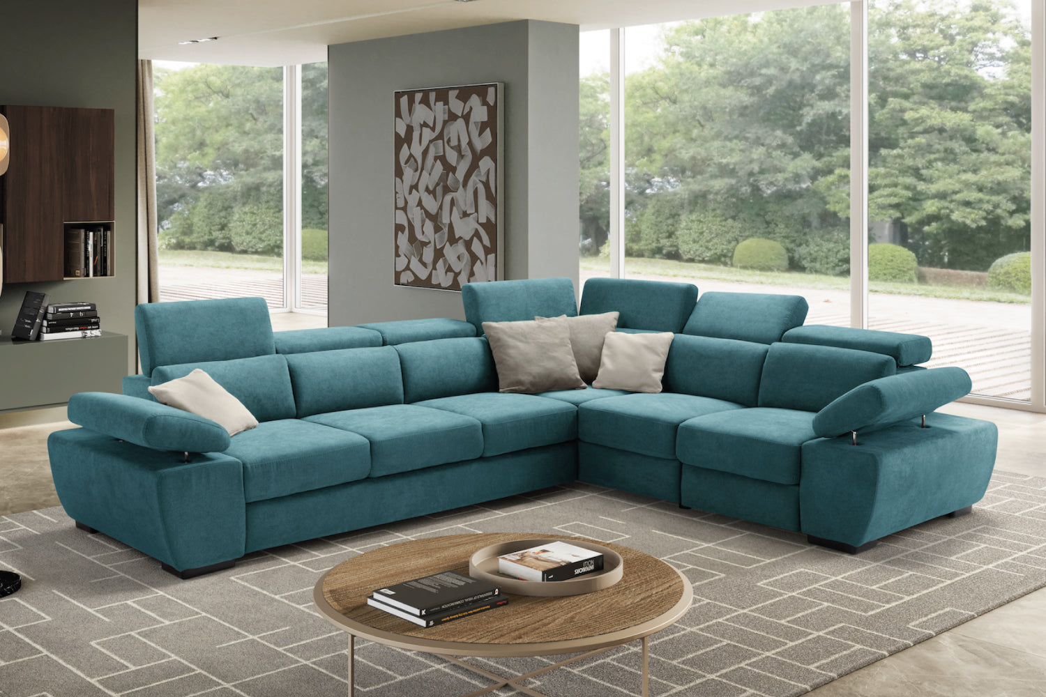 FABIOLA 3 seater sofa max, terminal corner and jolly armchair with storage drawer - KOMODO bed opening