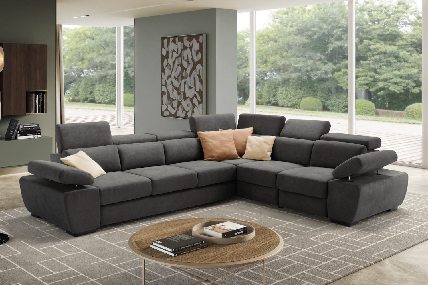 FABIOLA 3 seater sofa max, terminal corner and jolly armchair with storage drawer - KOMODO bed opening