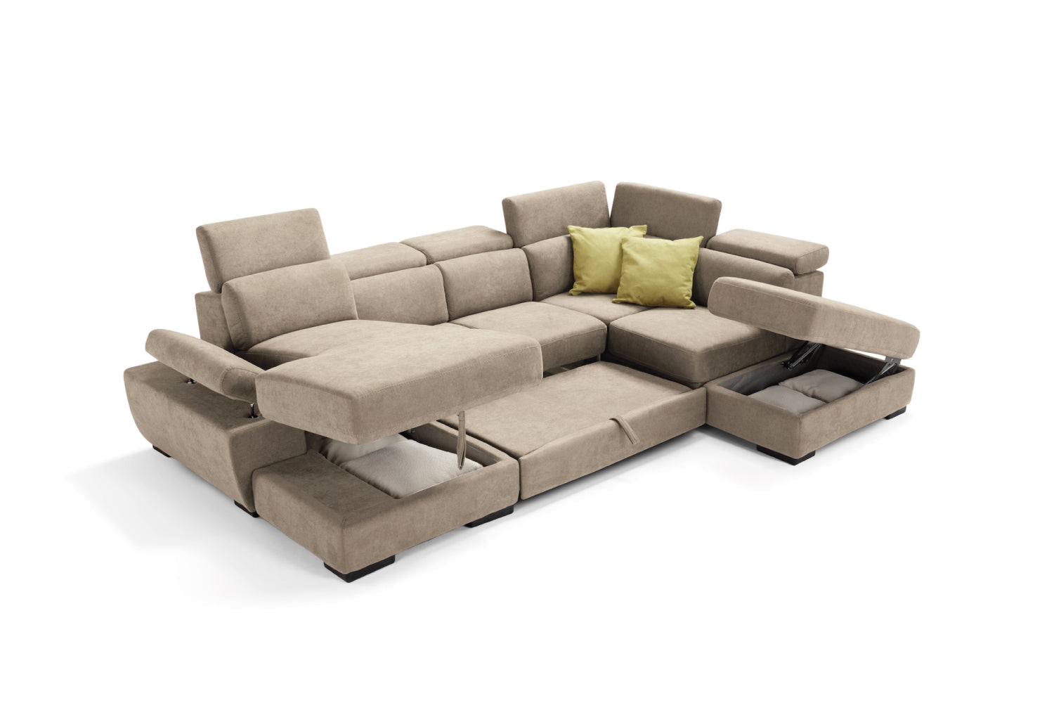 FABIOLA 2-seater chaise longue sofa with terminal corner and storage pouf - KOMODO bed opening