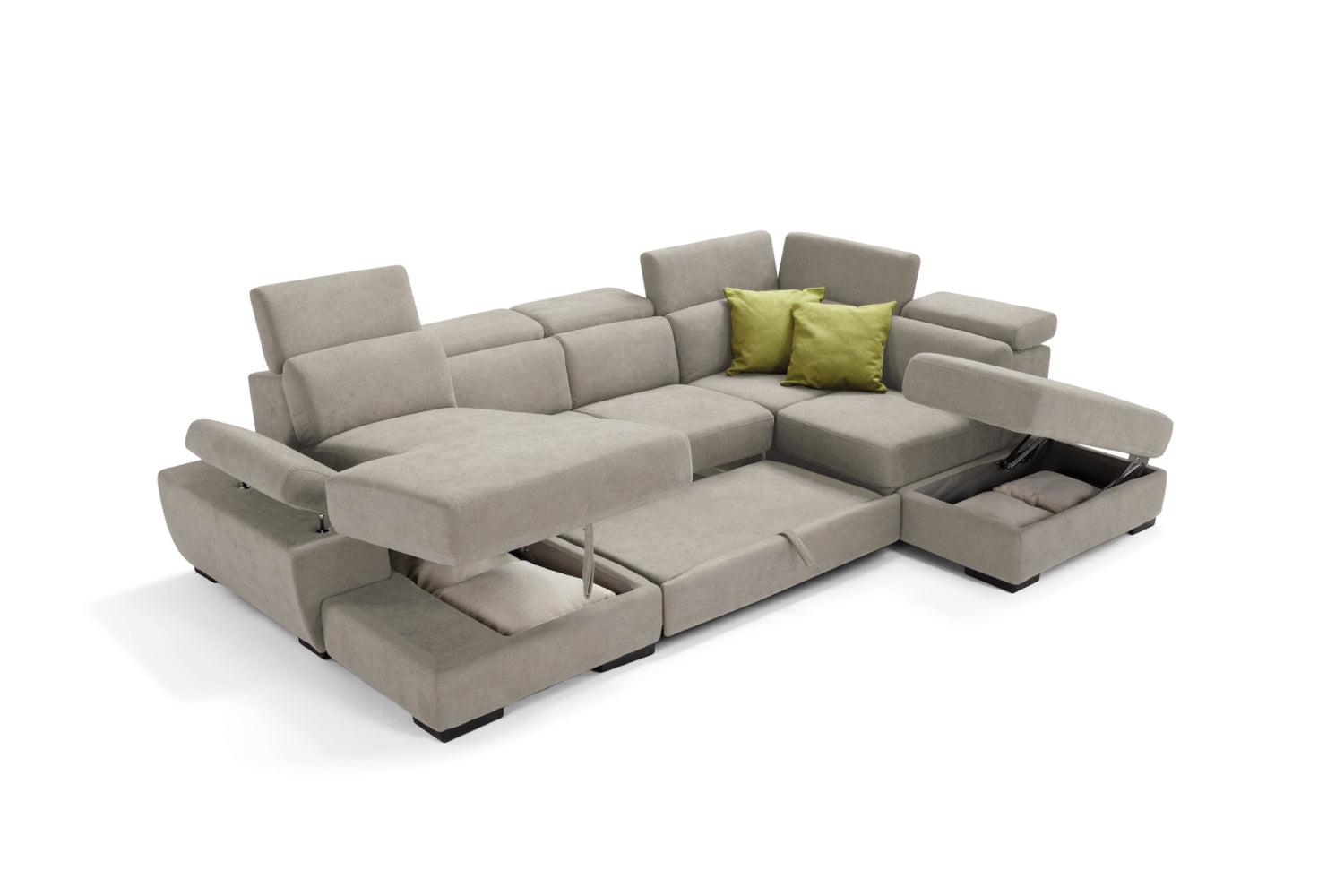 FABIOLA 2-seater chaise longue sofa with terminal corner and storage pouf - KOMODO bed opening
