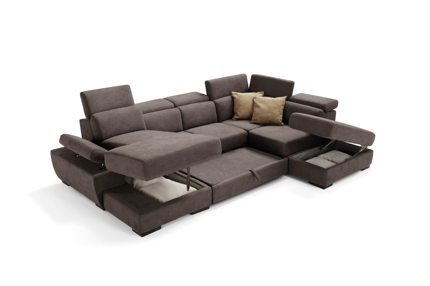 FABIOLA 2-seater chaise longue sofa with terminal corner and storage pouf - KOMODO bed opening