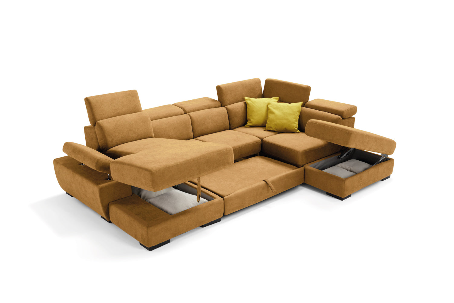 FABIOLA 2-seater chaise longue sofa with terminal corner and storage pouf - KOMODO bed opening