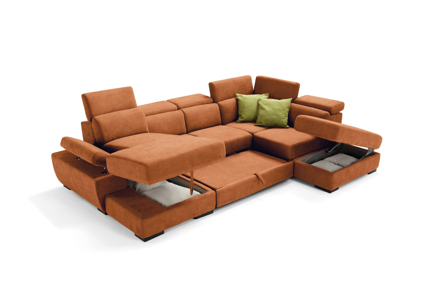 FABIOLA 2-seater chaise longue sofa with terminal corner and storage pouf - KOMODO bed opening