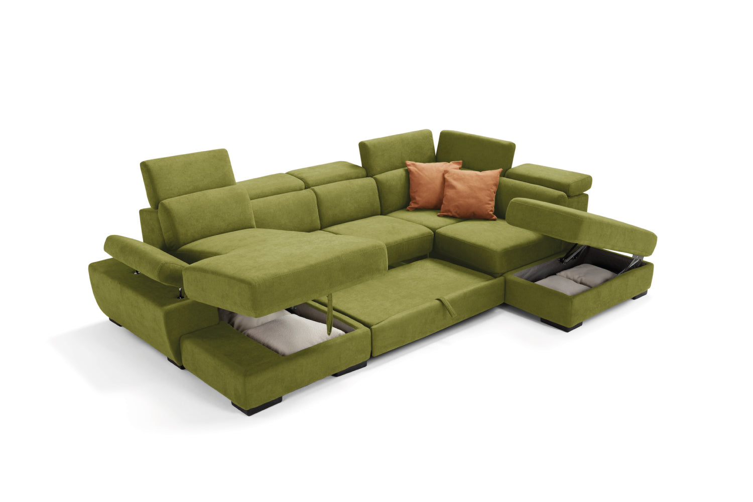 FABIOLA 2-seater chaise longue sofa with terminal corner and storage pouf - KOMODO bed opening