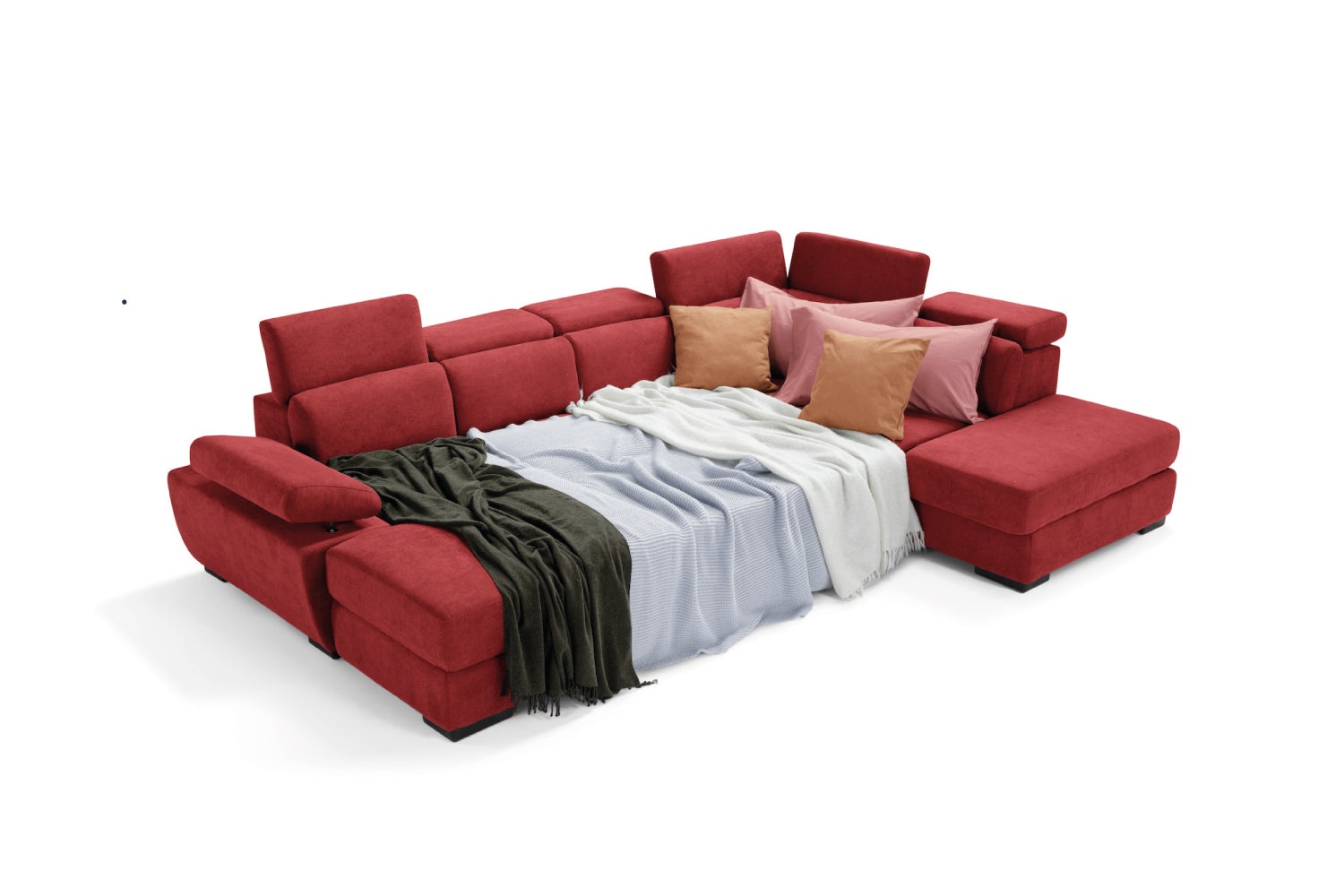 FABIOLA 2-seater chaise longue sofa with terminal corner and storage pouf - KOMODO bed opening