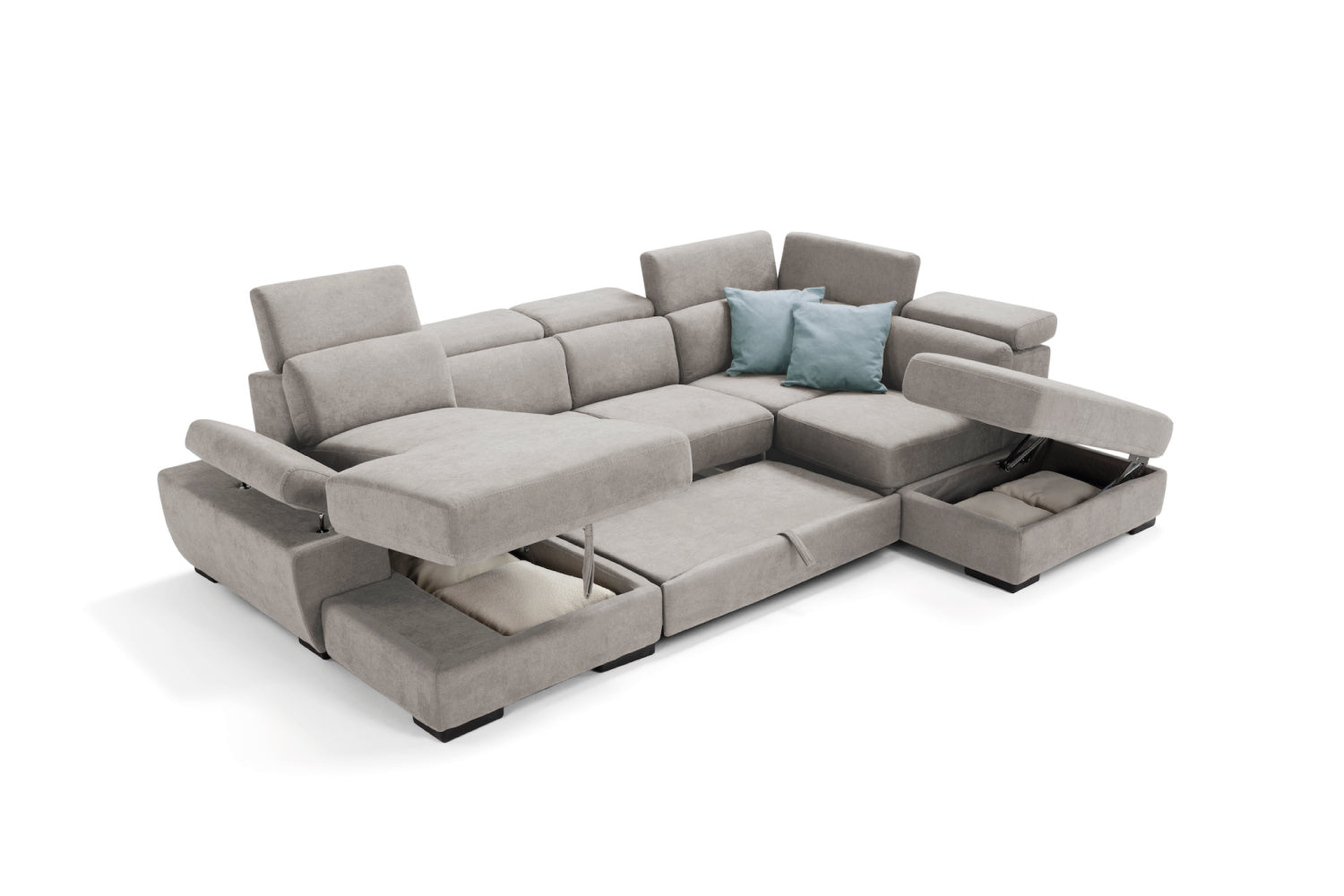 FABIOLA 2-seater chaise longue sofa with terminal corner and storage pouf - KOMODO bed opening