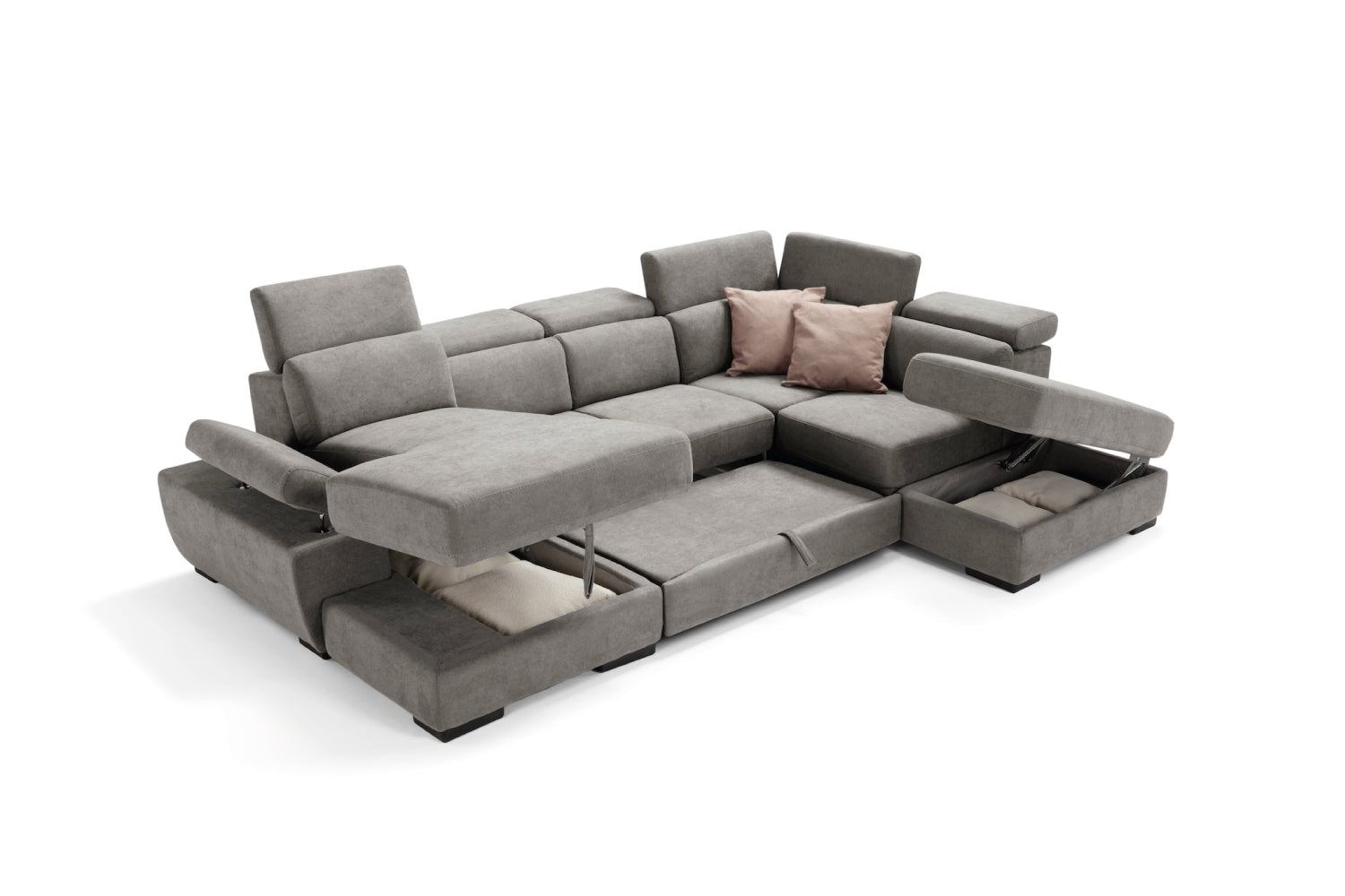 FABIOLA 2-seater chaise longue sofa with terminal corner and storage pouf - KOMODO bed opening