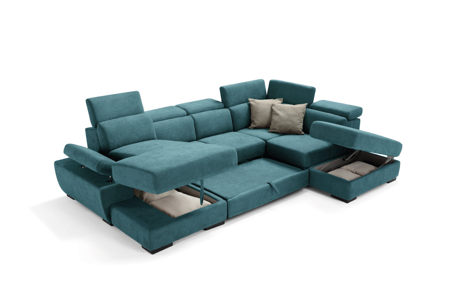 FABIOLA 2-seater chaise longue sofa with terminal corner and storage pouf - KOMODO bed opening