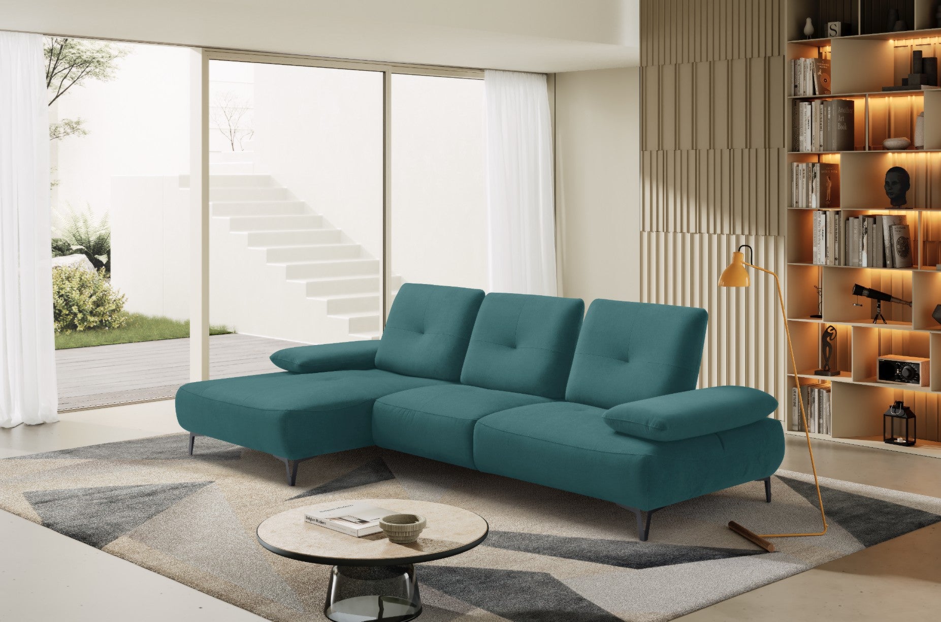 Canapé 2 Places avec Chaise Longue Tokio – Komodo | Tissu Psyché Déperlant, Fabriqué en Italie