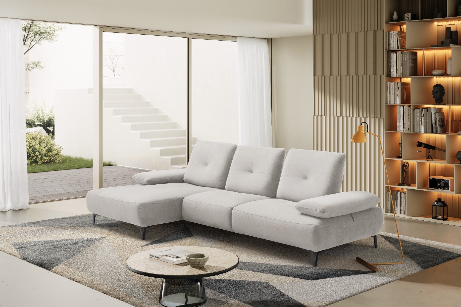 Canapé 2 Places avec Chaise Longue Tokio – Komodo | Tissu Psyché Déperlant, Fabriqué en Italie