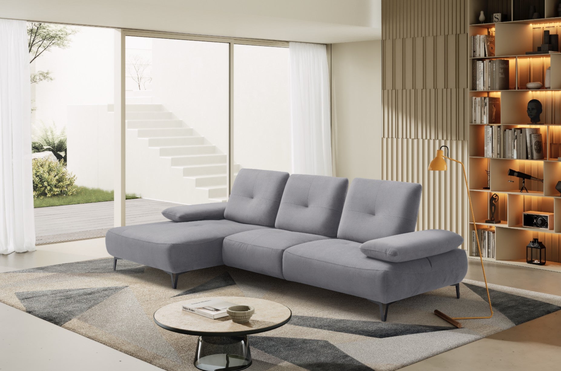 Canapé 2 Places avec Chaise Longue Tokio – Komodo | Tissu Psyché Déperlant, Fabriqué en Italie