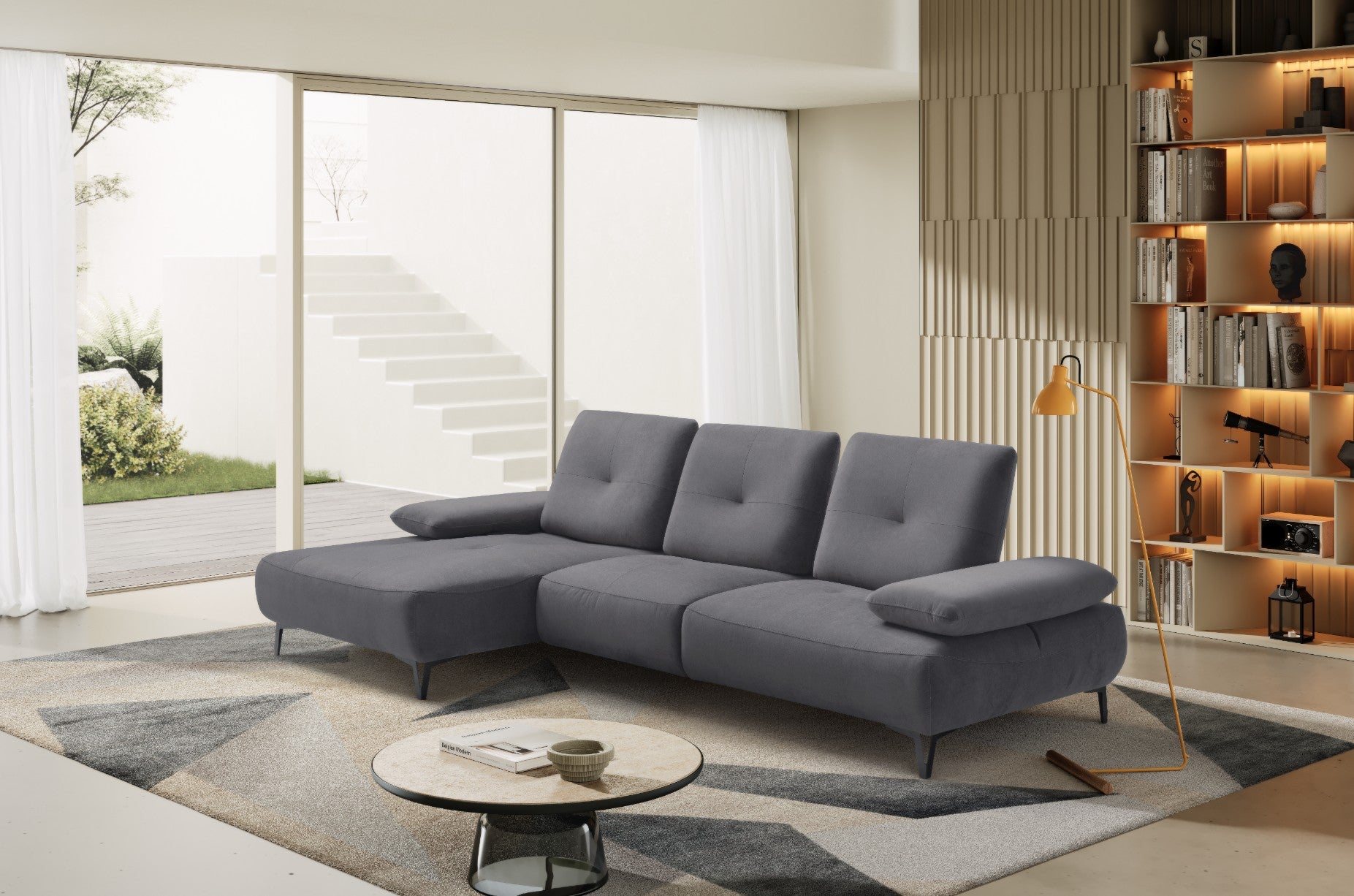 Canapé 2 Places avec Chaise Longue Tokio – Komodo | Tissu Psyché Déperlant, Fabriqué en Italie