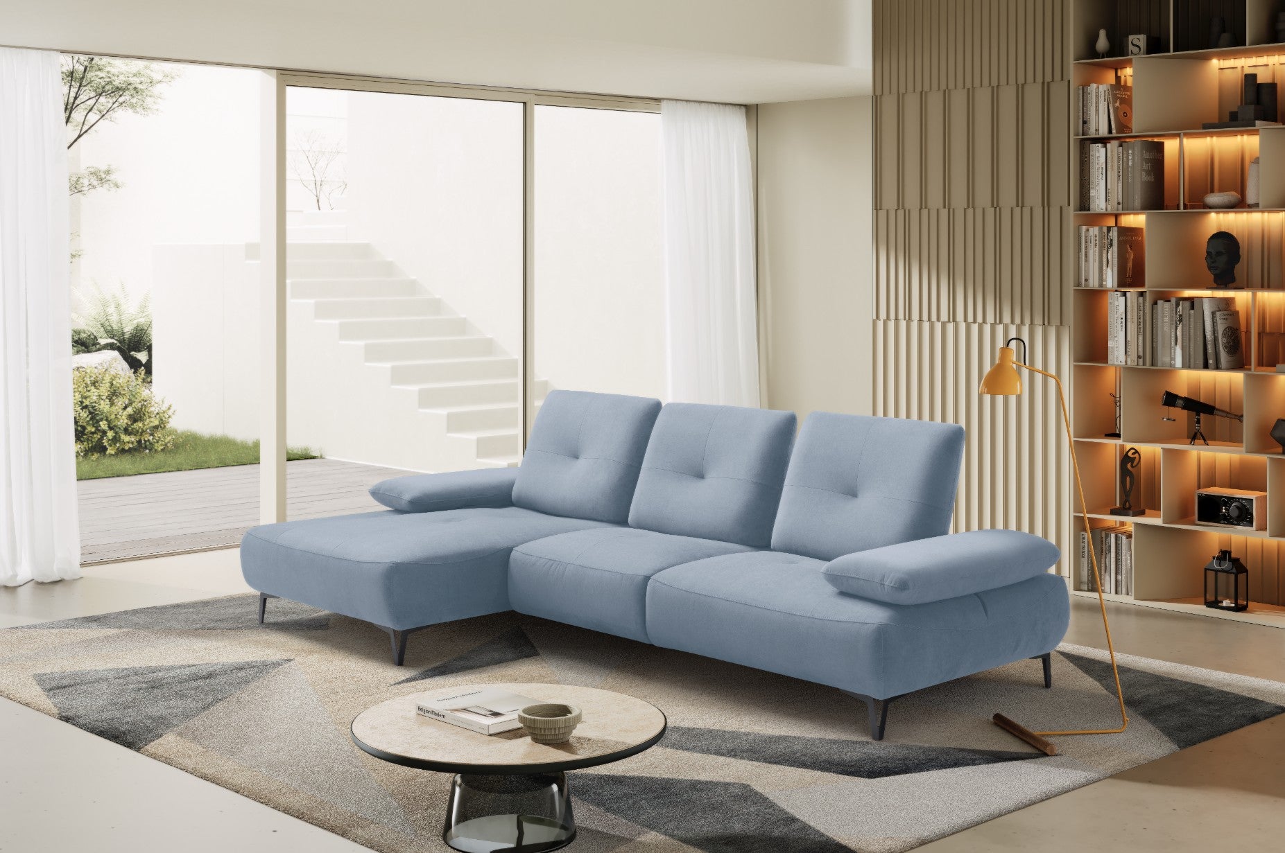 Canapé 2 Places avec Chaise Longue Tokio – Komodo | Tissu Psyché Déperlant, Fabriqué en Italie