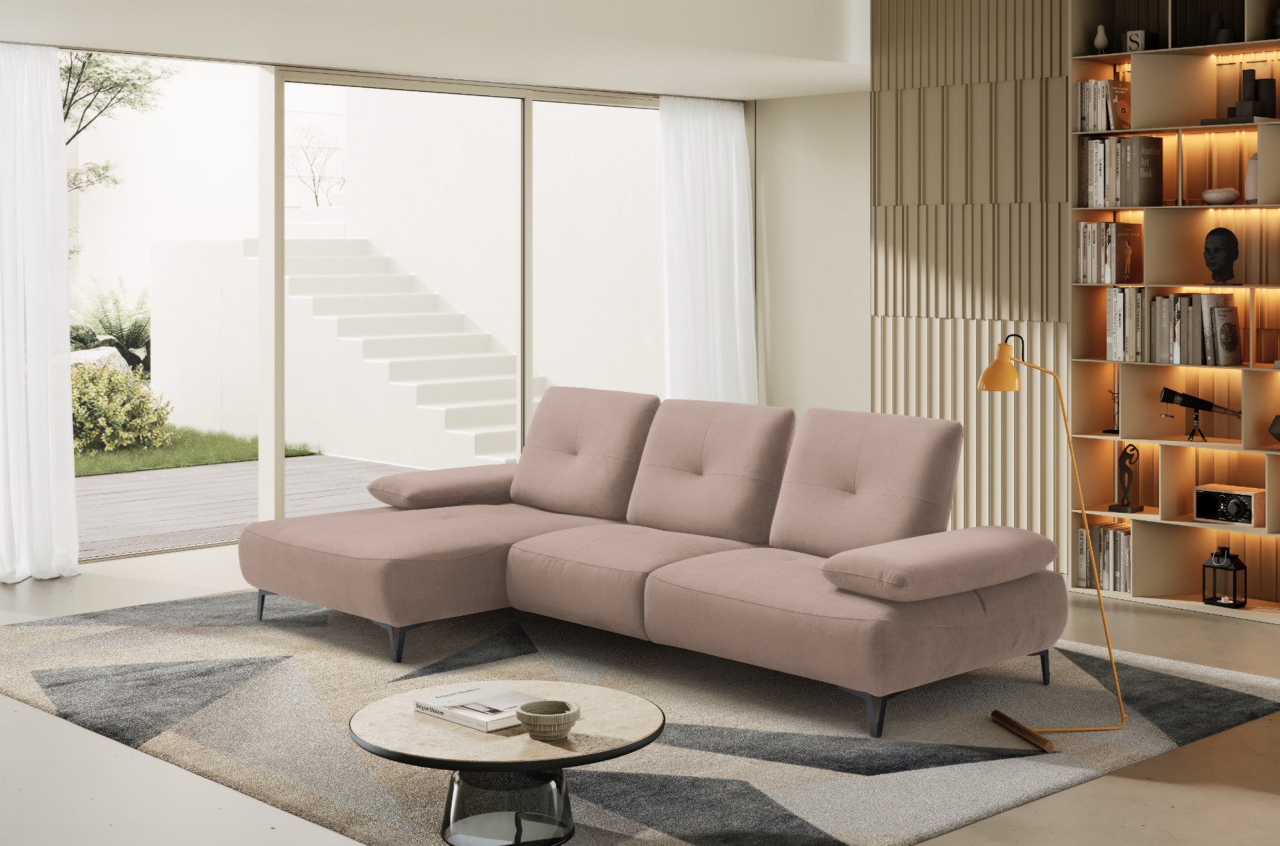 Canapé 2 Places avec Chaise Longue Tokio – Komodo | Tissu Psyché Déperlant, Fabriqué en Italie