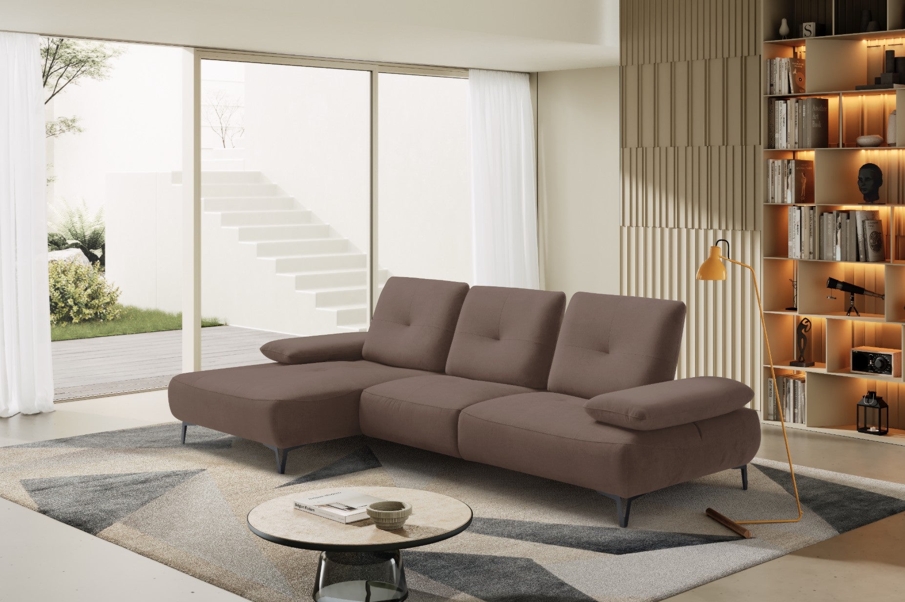 Canapé 2 Places avec Chaise Longue Tokio – Komodo | Tissu Psyché Déperlant, Fabriqué en Italie