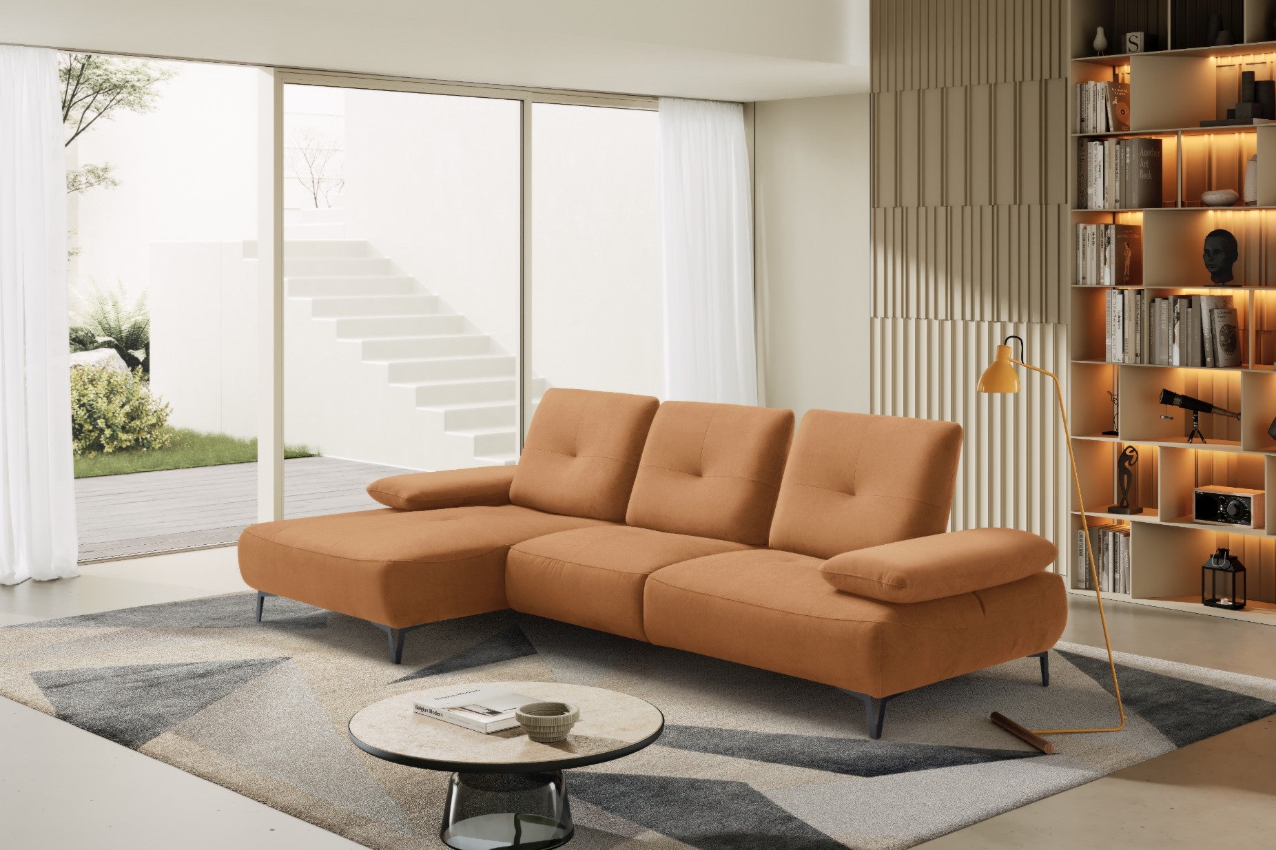 Canapé 2 Places avec Chaise Longue Tokio – Komodo | Tissu Psyché Déperlant, Fabriqué en Italie