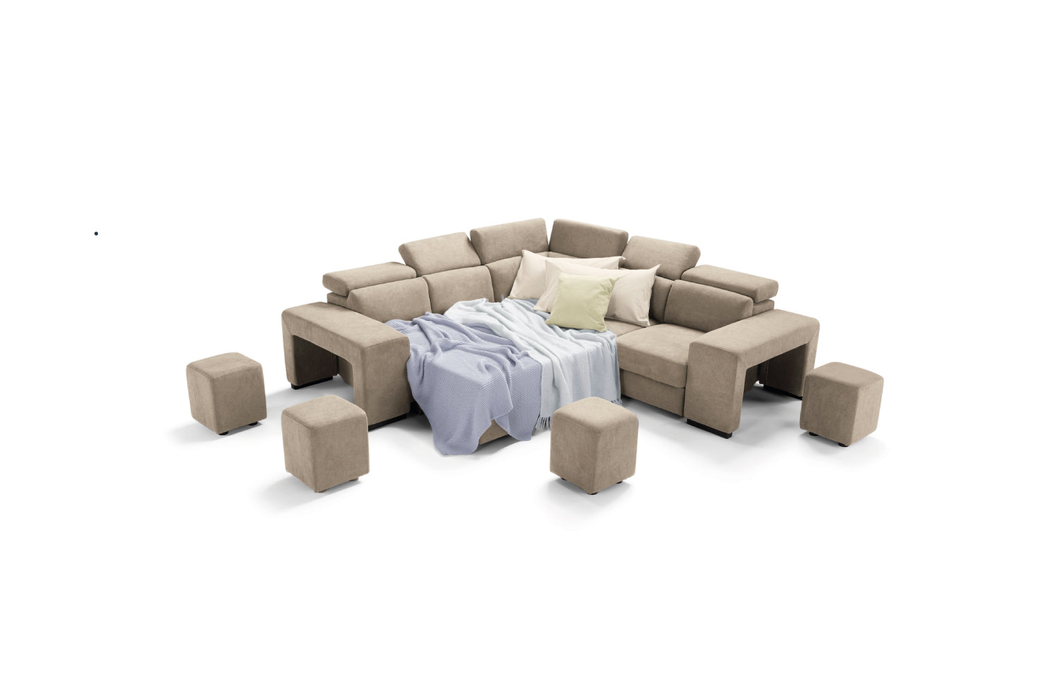 Canapé 2 places TALENTO, bout d'angle et fauteuil Jolly avec tiroir de rangement - Ouverture lit KOMODO