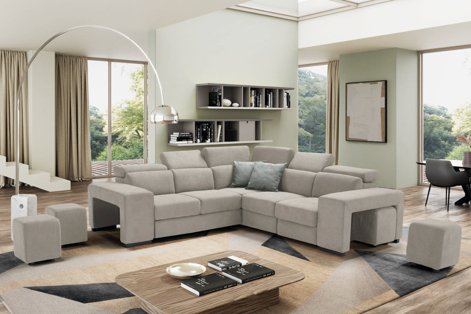 Canapé 2 places TALENTO, bout d'angle et fauteuil Jolly avec tiroir de rangement - Ouverture lit KOMODO