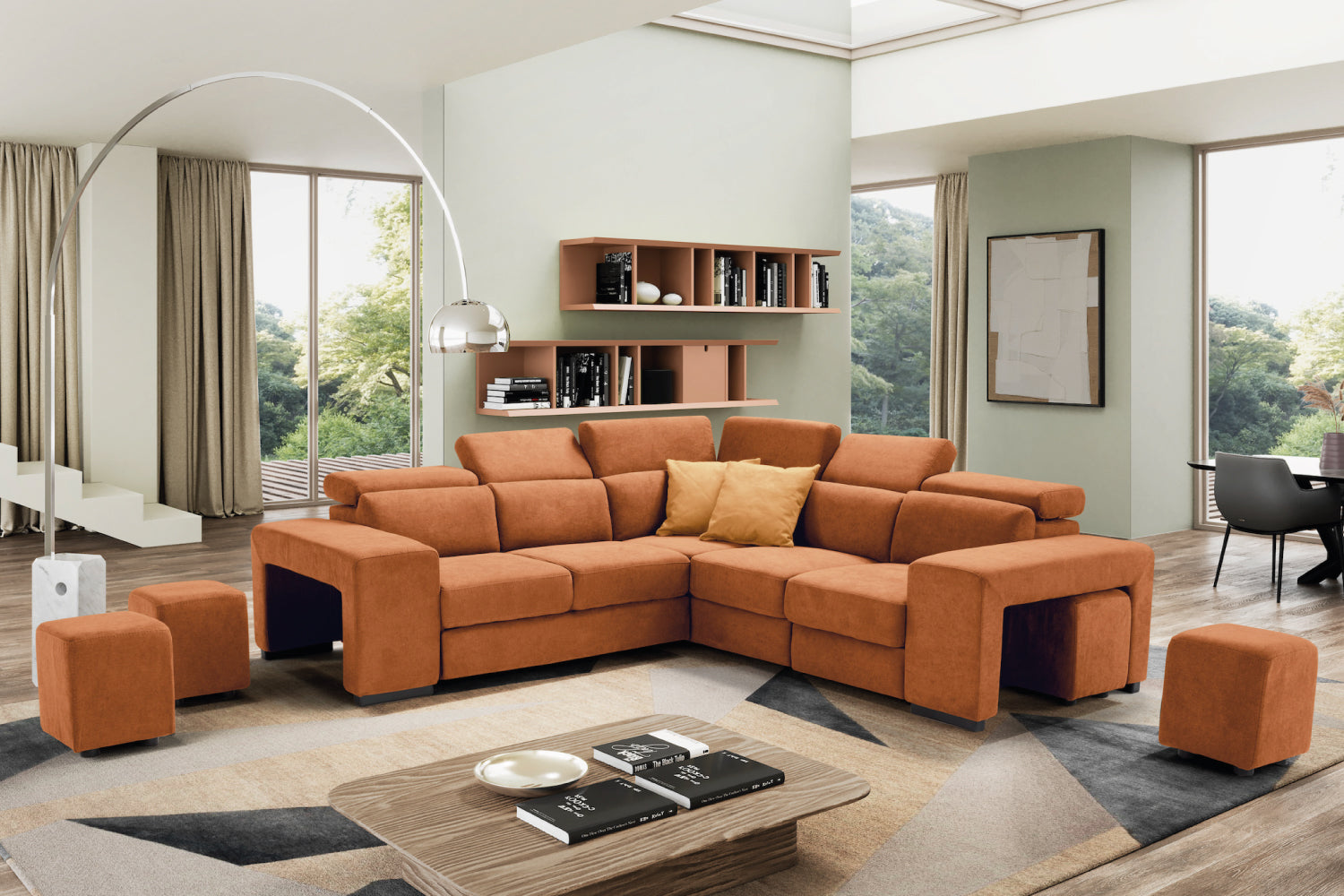 Canapé 2 places TALENTO, bout d'angle et fauteuil Jolly avec tiroir de rangement - Ouverture lit KOMODO