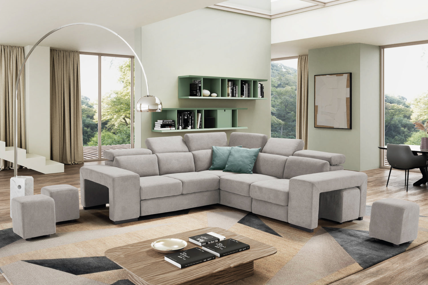 Canapé 2 places TALENTO, bout d'angle et fauteuil Jolly avec tiroir de rangement - Ouverture lit KOMODO