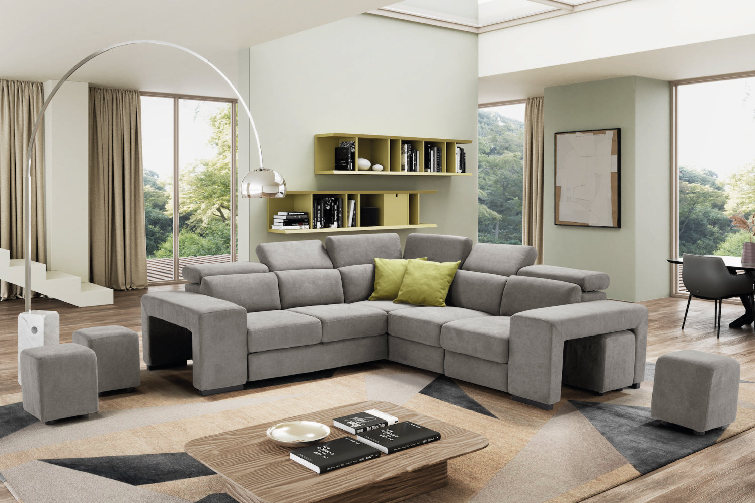 Canapé 2 places TALENTO, bout d'angle et fauteuil Jolly avec tiroir de rangement - Ouverture lit KOMODO