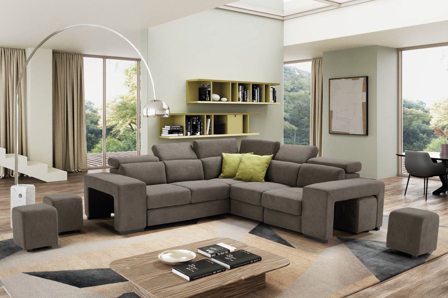 Canapé 2 places TALENTO, bout d'angle et fauteuil Jolly avec tiroir de rangement - Ouverture lit KOMODO